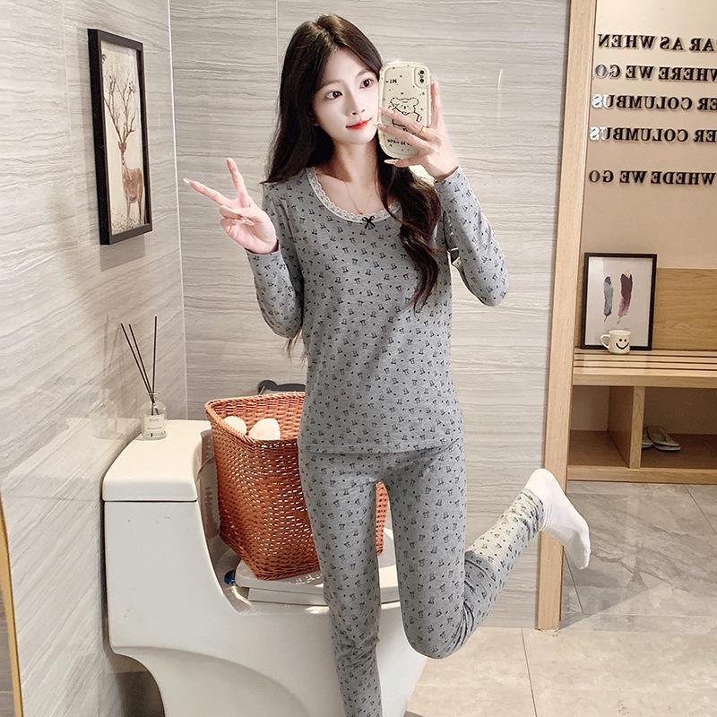 

Женский фланелевый комплект из чистого хлопка - Теплое осенне-зимнее белье для девочек-подростков и студенток L (for 50-60 kg)