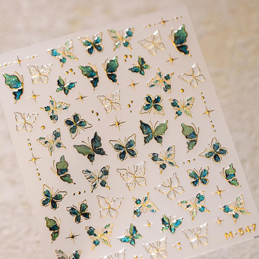 5D illusion polarized butterfly nail sticker pink purple blue fashionable self-adhesive butterfly nail art decoration sticker