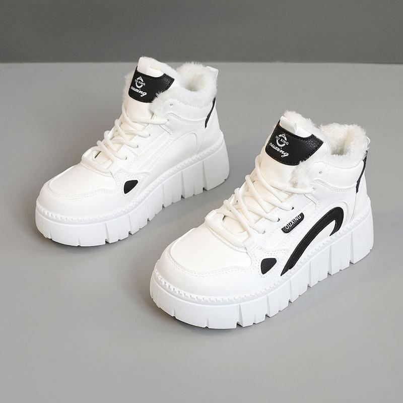 

SH327 new winter women s shoes fleece muffin shoes fleece cotton shoes thick sole simple height increase student cotton shoes 40 білий