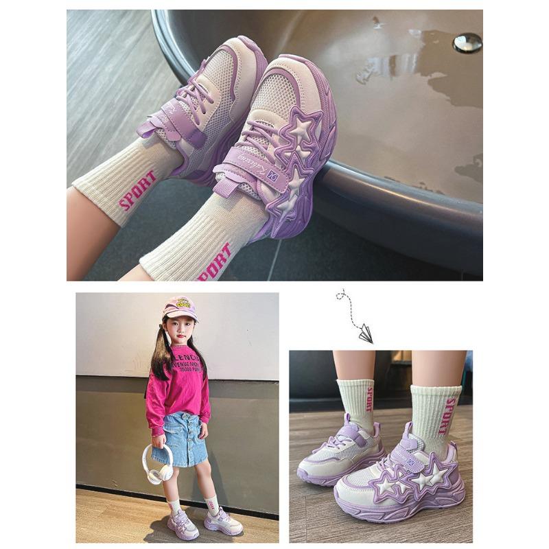 Girls' Sports Shoes Net Surface Breathable Spring and Autumn New Soft Soled Running Shoes for Children Big Daddy Shoes for Girls