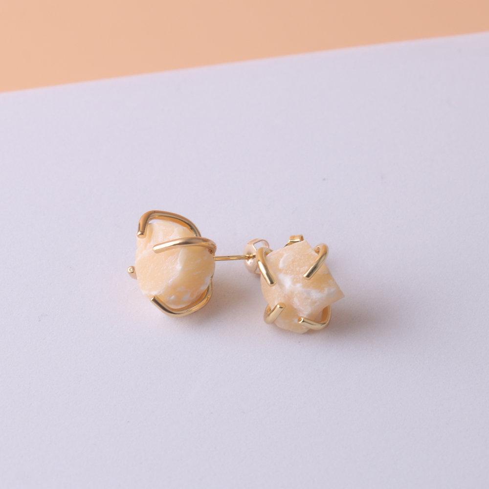 Natural Gemstone Earrings for Women - 18K Gold Plated Raw Amethyst and Rose Quartz Healing Crystal Stud Earrings