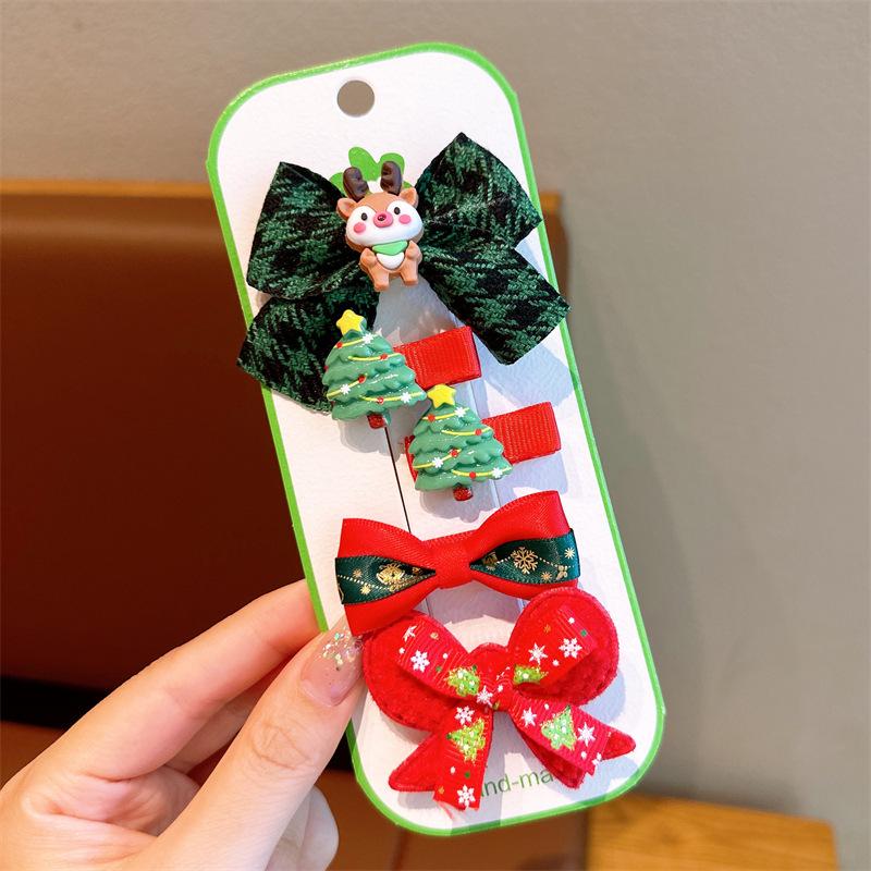 2025 Children's Christmas Hair Clips Set: Santa, Tree & Reindeer (5-Piece)