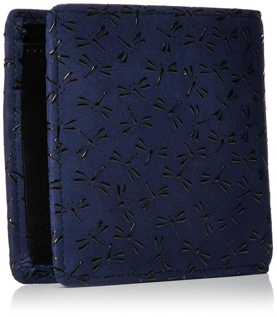 Wallet Bill Compartment S Navy Deerskin X Black Lacquer Dragonfly Pattern [Indenya] Bi-fold Men's 2008-4-008