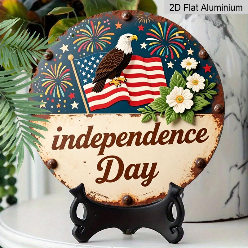 2D Flat, 1pc Independence Day Decor Metal Aluminum Sign, Home, Holiday Decor Ornaments, Suitable for Room, Outdoor, Porch Decor, Friendship Gift