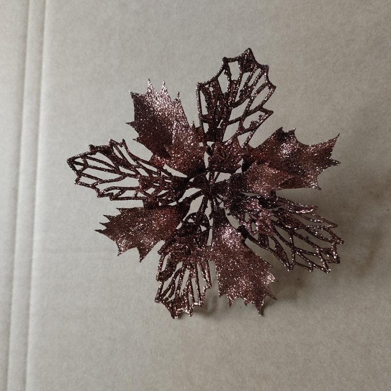 15Cm Christmas Simulation Christmas Flower Gold Dust Flower Christmas Ornament Flower Head Double Layer Hollow Gold Dust Flower