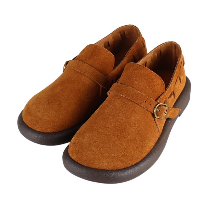 Fashion Suede Cowhide Platform Lefu Shoes Outdoor Women's Shoes Genuine Leather Brown Coffee Interior Sheepskin Vintage BigToe Workshoes