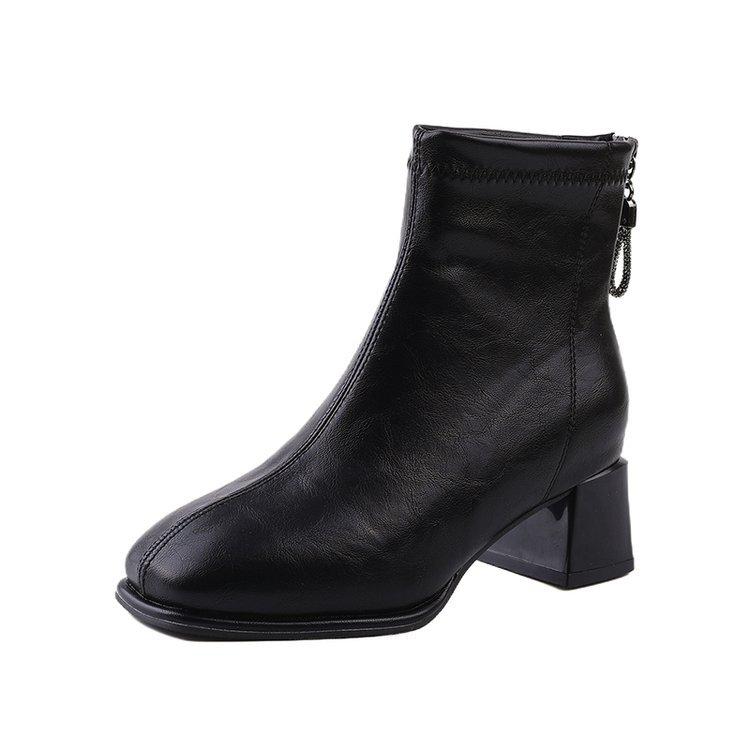 Square head thick heel short boots women's high heel Martin boots 2026 autumn and winter new rear zipper temperament elastic thin fashion boots