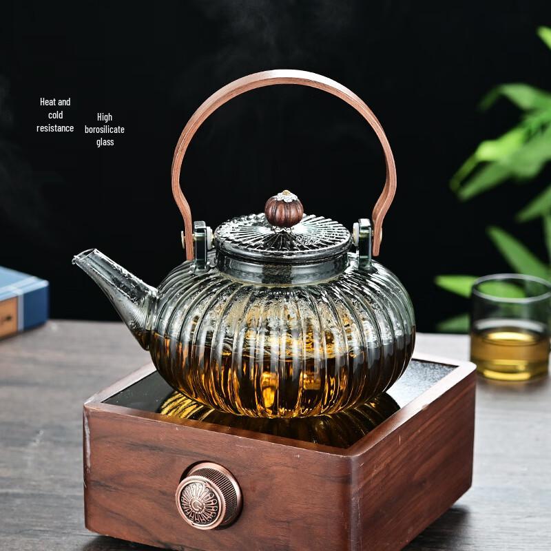 Striped Pumpkin Glass Teapot