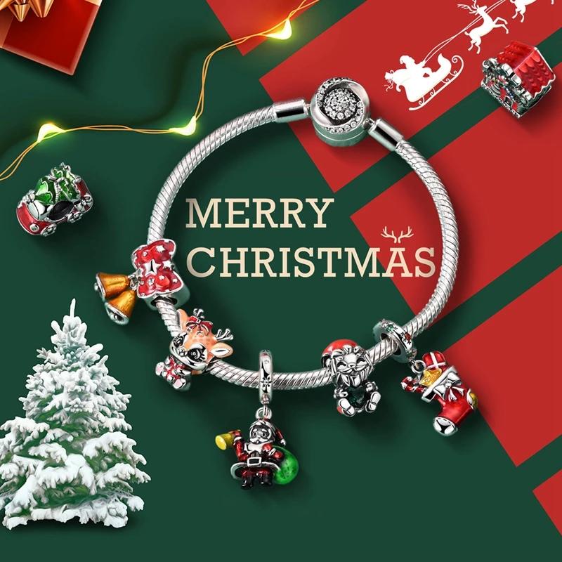 Christmas Copper Metal Charm Bead Components Santa Claus Reindeer Christmas Tree Snowman Elk Bead Component Compatible With Authentic Original