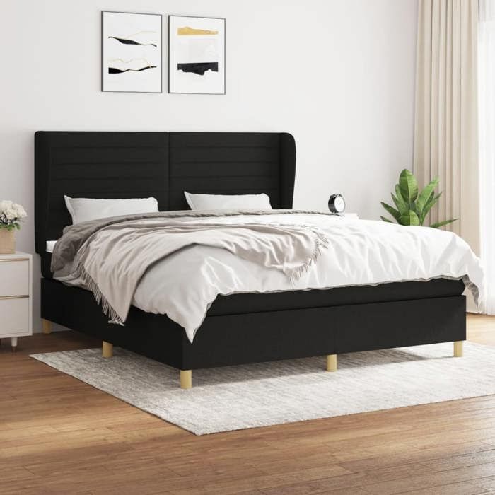 Maison Exclusive - Sommier à lattes de lit avec matelas Noir 180x200 cm Tissu