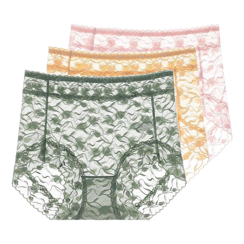 Intimo da Donna a Vita Alta in Pizzo, Slip in Rete Trasparente, Mutandine Sexy Traspiranti Elasticizzate, Lingerie Taglie Forti L