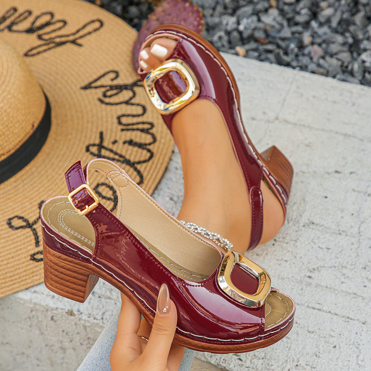 

2025 summer new foreign trade large size women s high-heeled sandals fish mouth shoes European and American style polyurethane sole 43