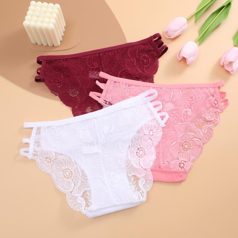 FINETOO Women Sexy Lace Panties Low-Waist Solid Color Floral Underwear Soft and Breathable Lingerie