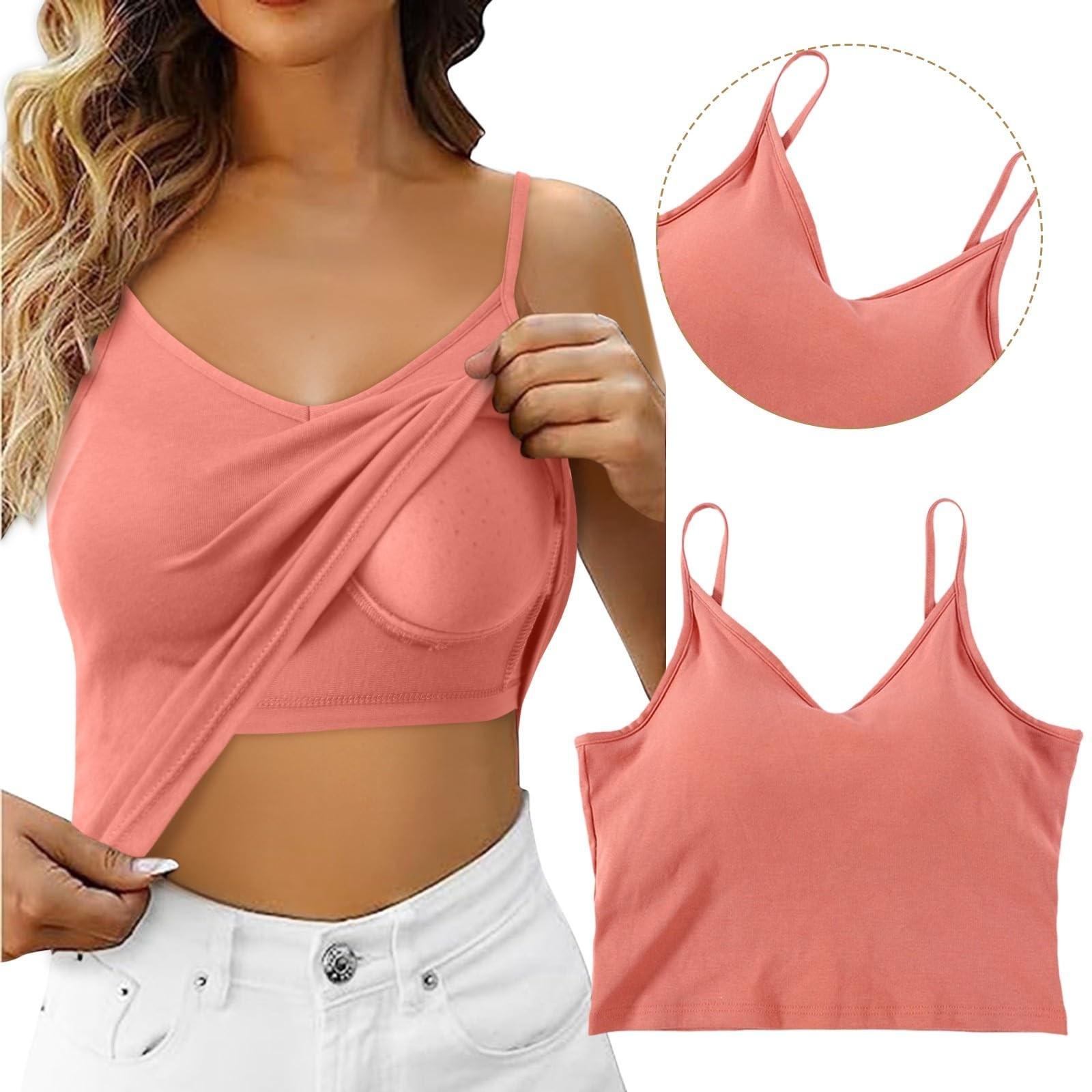 

Женская майка-топ с V-образным вырезом и бюстгальтером с подкладкой, нижнее белье L розовый