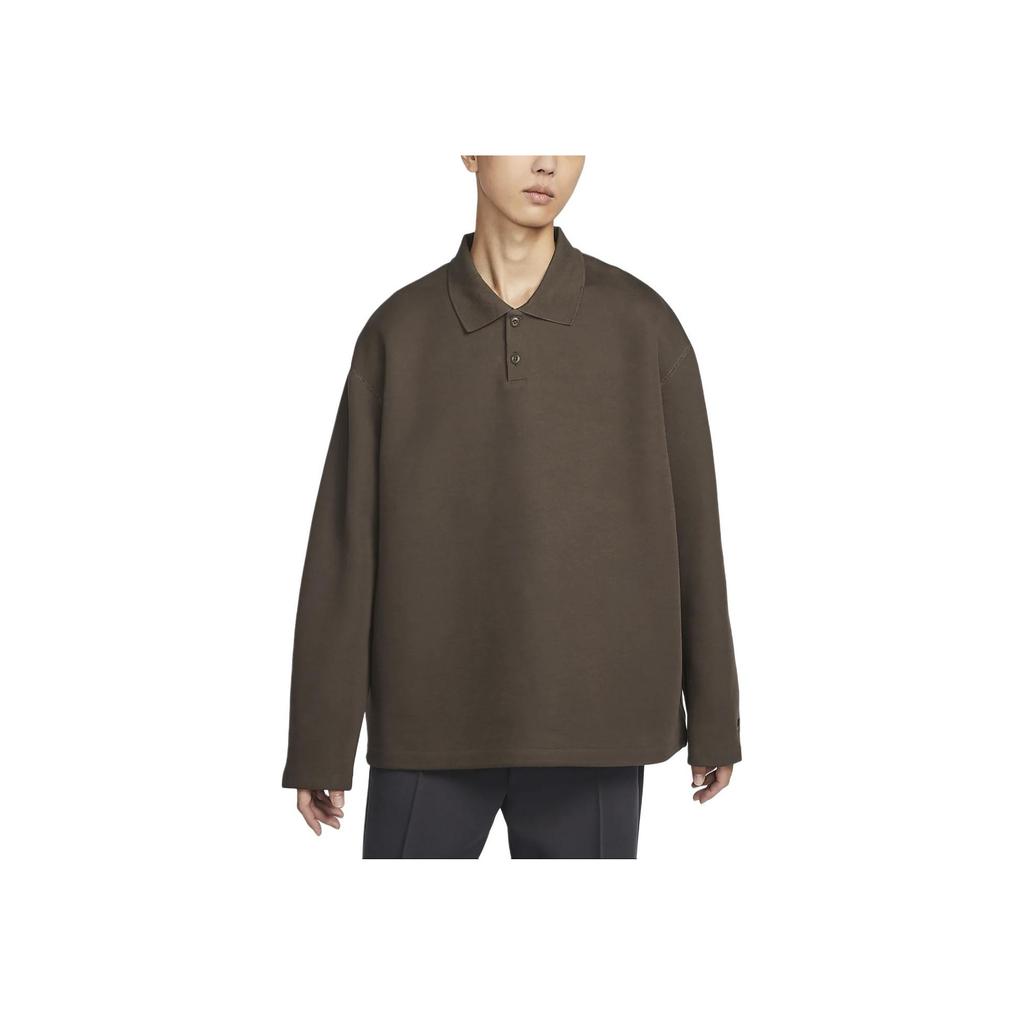 Nike Tech Fleece Reimagined Solid Loose Long Sleeve Polo Shirt Men tops Baroque-Brown FZ7571-237