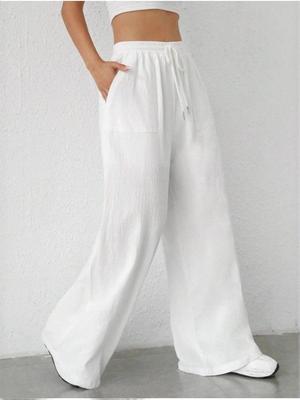 Frühjahr/Sommer 2026 Damen Hose mit Kordelzug, geradem Bein und ausgestelltem Saum mit Taschen