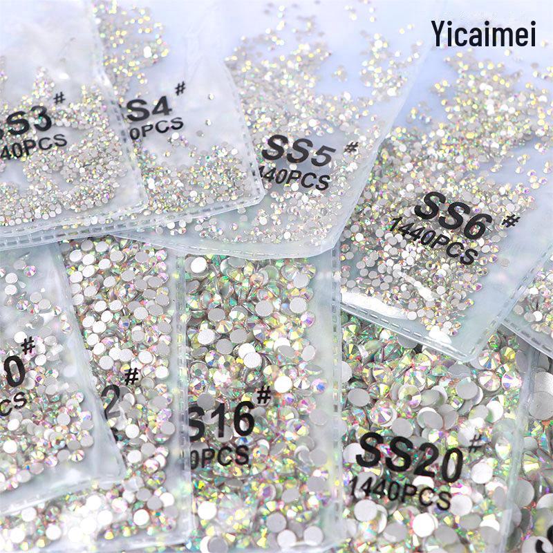 Silvervit AB Fantasifärg Tjeckisk Strass Nail Art Diamanter - Superglittriga, Platt botten, Faller inte av