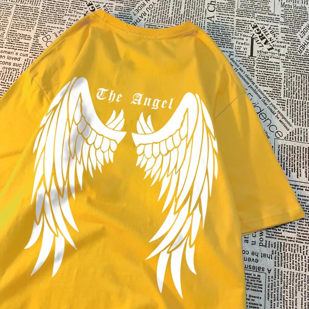 

Білі крила ангелів чоловіки жінки топи візерунок Crewneck футболка візерунок негабаритний одяг Harajuku вільна футболка пара XXXL чорний