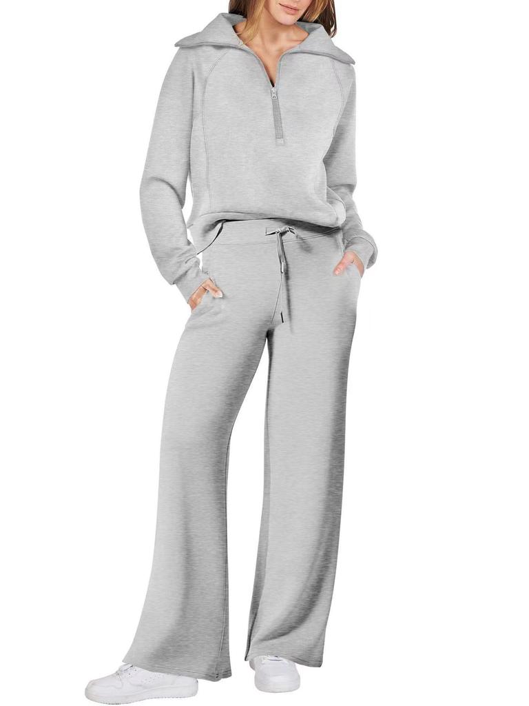 2024 Autumn/Winter Women's Casual Zipper Sweatshirt & Wide-Leg Pants Set