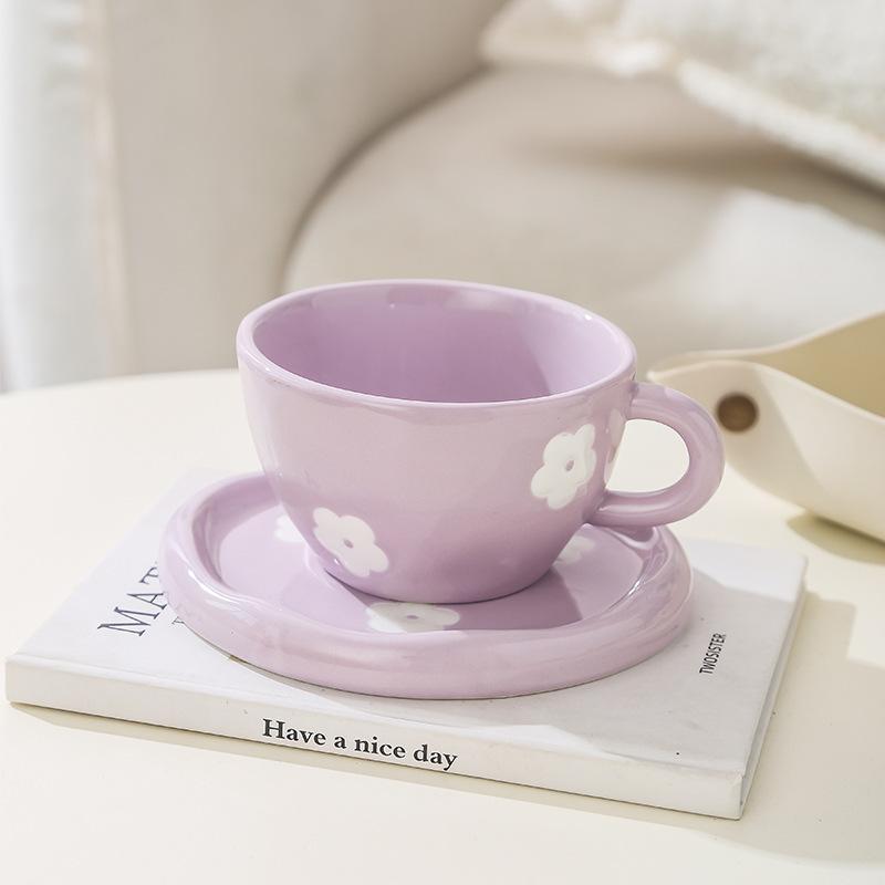 Cute Ceramic Mug for Coffee With Tray Saucer Hand Painted Rainbow Pattern Korean Style Cup for Girls Kids Lovers 250ml 1 PC