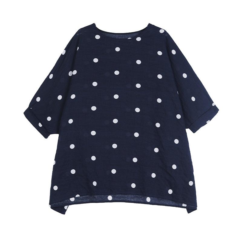 Short Sleeve Plus Size Cotton Vintage Polka Dot Casual Loose Long Tops Women Summer T-shirt