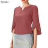 ZANZEA Blusa Elegante Casual para Mujer con Cuello en V, Color Sólido y Mangas 3/4