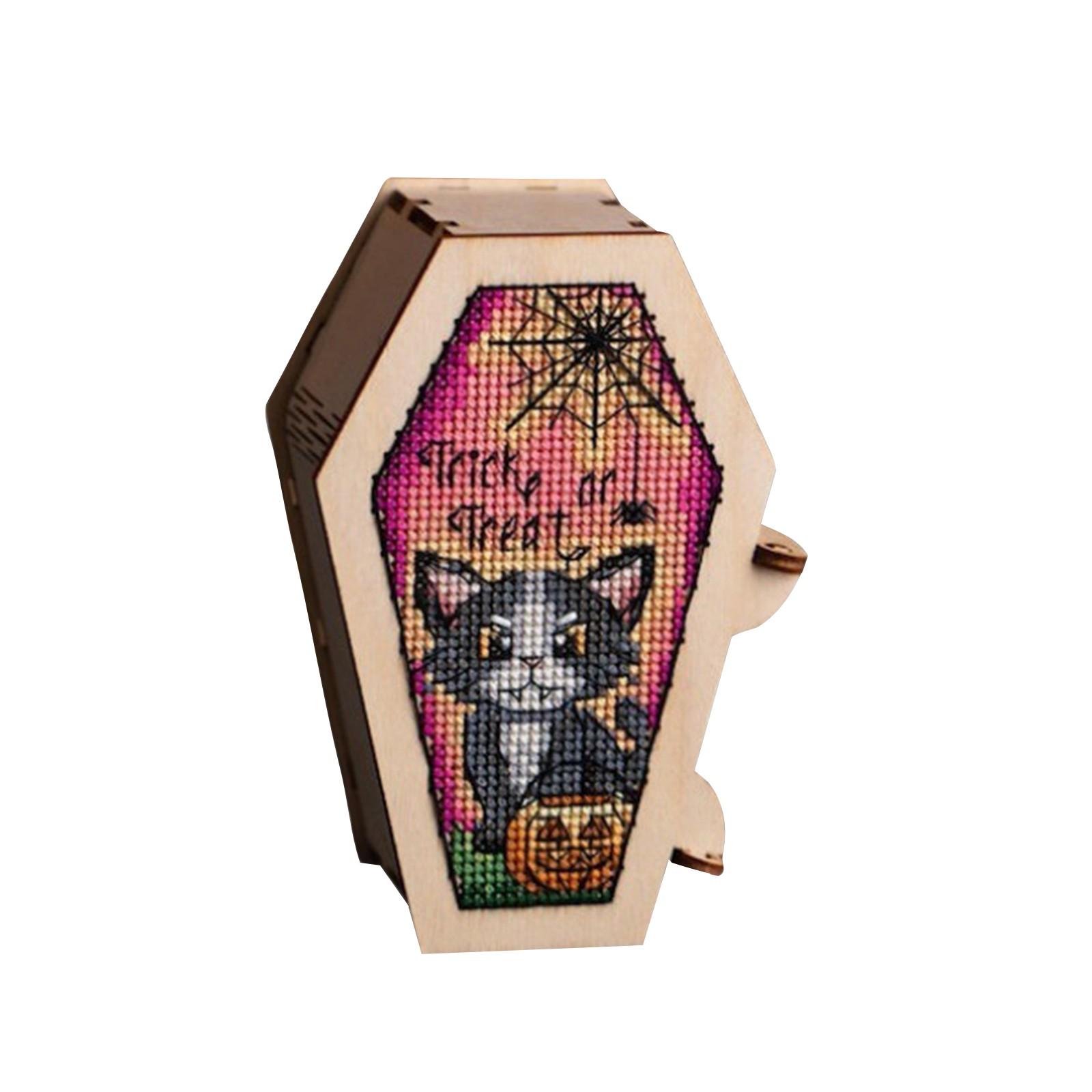 

Хэллоуинский набор «Крест в гробу» Готическая вышивка на Хэллоуин с деревянной коробкой-гробом, Набор для рукоделия для вышивания крестом, Пустой набор для вышивания One Size