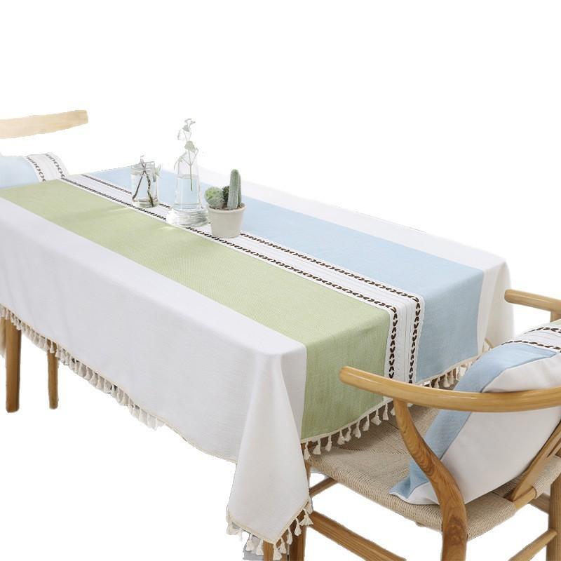 Waterproof Cotton Tablecloth With Tassel Trim Modern Minimalist Rectangle Dining Table Cover Home Cafe Market