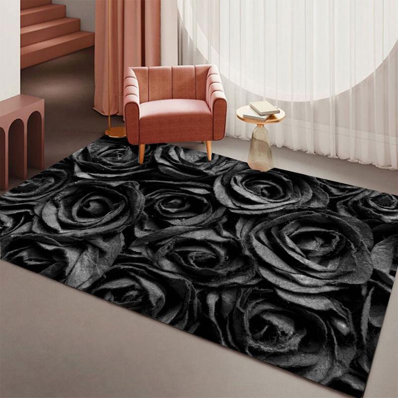 

Black Rose Rug Gothic Floral Entryway Doormat NonSlip Easy Clean Stylish Decor Carpet for Living Room Bedroom Pet Friendly 40X60cm