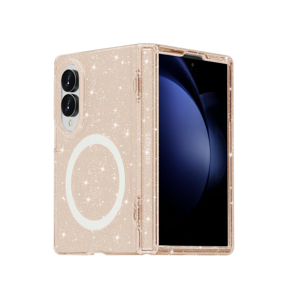 New Samsung Galaxy Z Fold1 Folding Magnetic Phone Case for Terminator Transparent Glitter Hard Case
