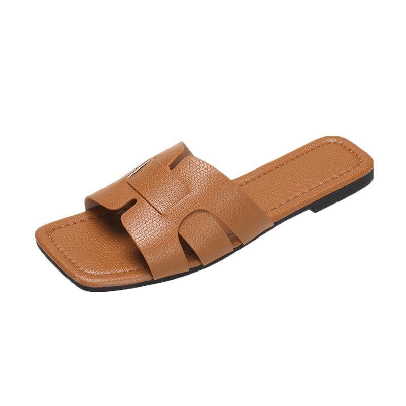 Women's Slippers Summer Square Head Flat Bottom Women's Sandals Lazy Large Size Beach Shoes