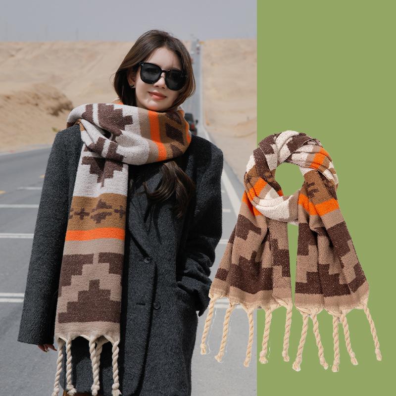 

Simple Plaid Imitation Cashmere Scarf for Women Autumn and Winter New Pyramid Versatile Scarf Tassel Warm and Cold Proof Shawl 60*200cm