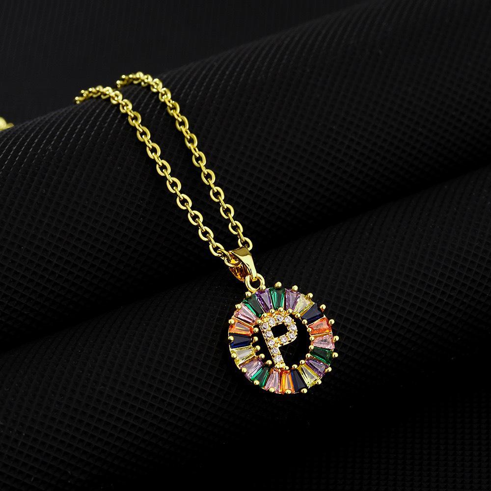 Xiyin Multicolor Zircon Copper Clavicle Chain Necklace with 26 Initial Pendants for Women