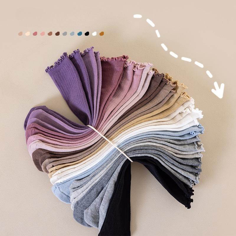 Autumn Children's Wooden Ear Long Tube Pile Socks Calf Socks Autumn and Winter Solid Color Vertical Over-the-knee Socks