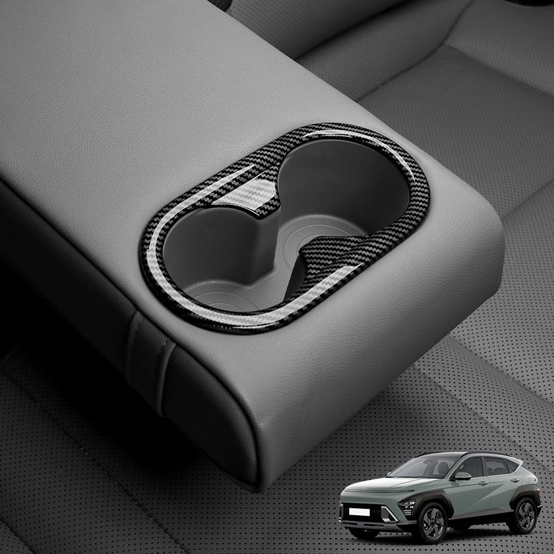 For Hyundai Kona SX2 2024 2025 2026 Carbon Fiber Rear Row Water Cup Holder Frame Trim Cover Red Car Interior Accessories