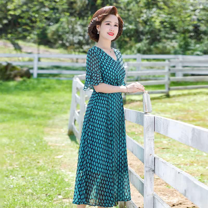 Yalu Women s Ruffle V-Neck Slimming Summer Dress 8853 L зелёный