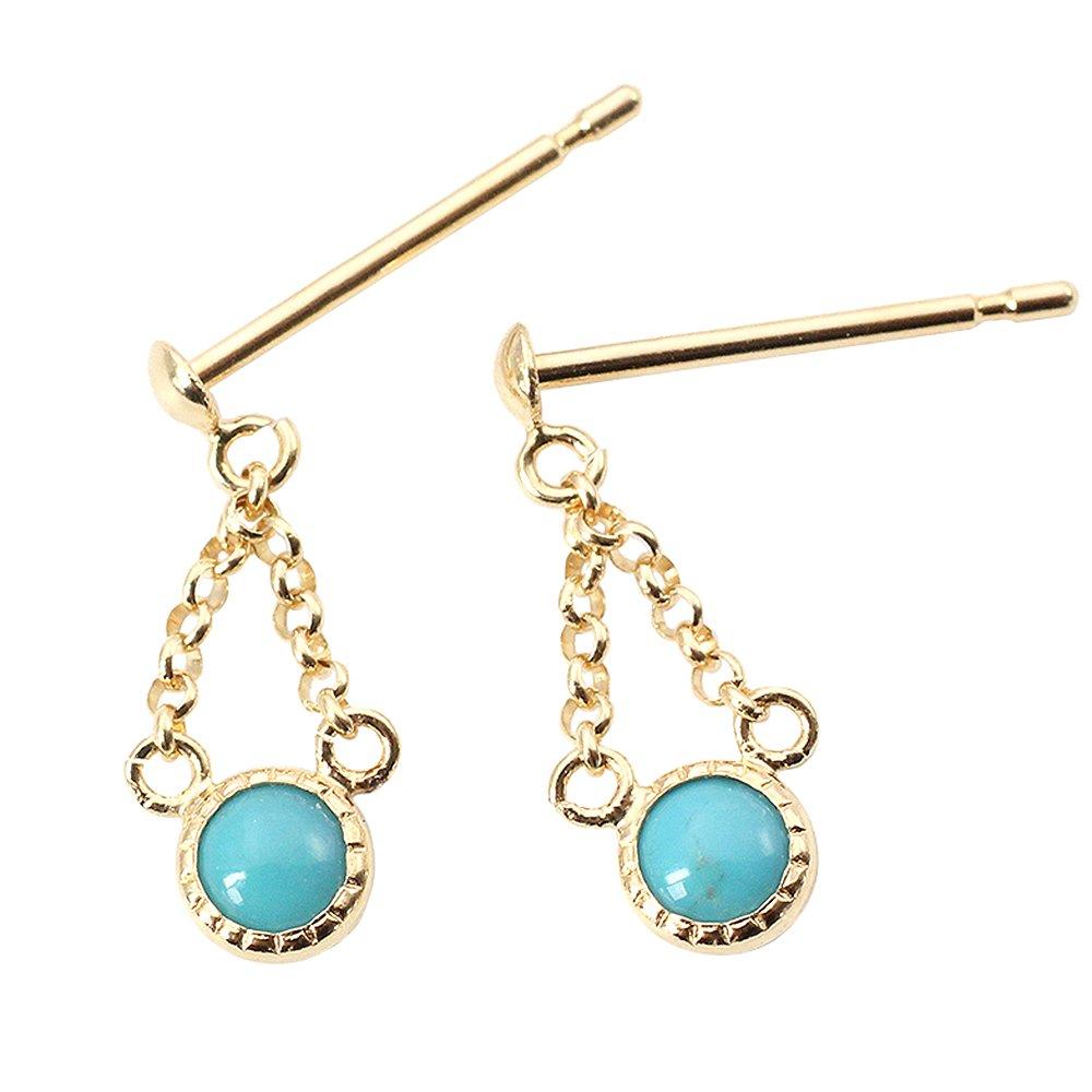 

Barzaz Turquoise 18K Yellow Gold Earrings for Natural Light Blue Women, Turquoise, синий