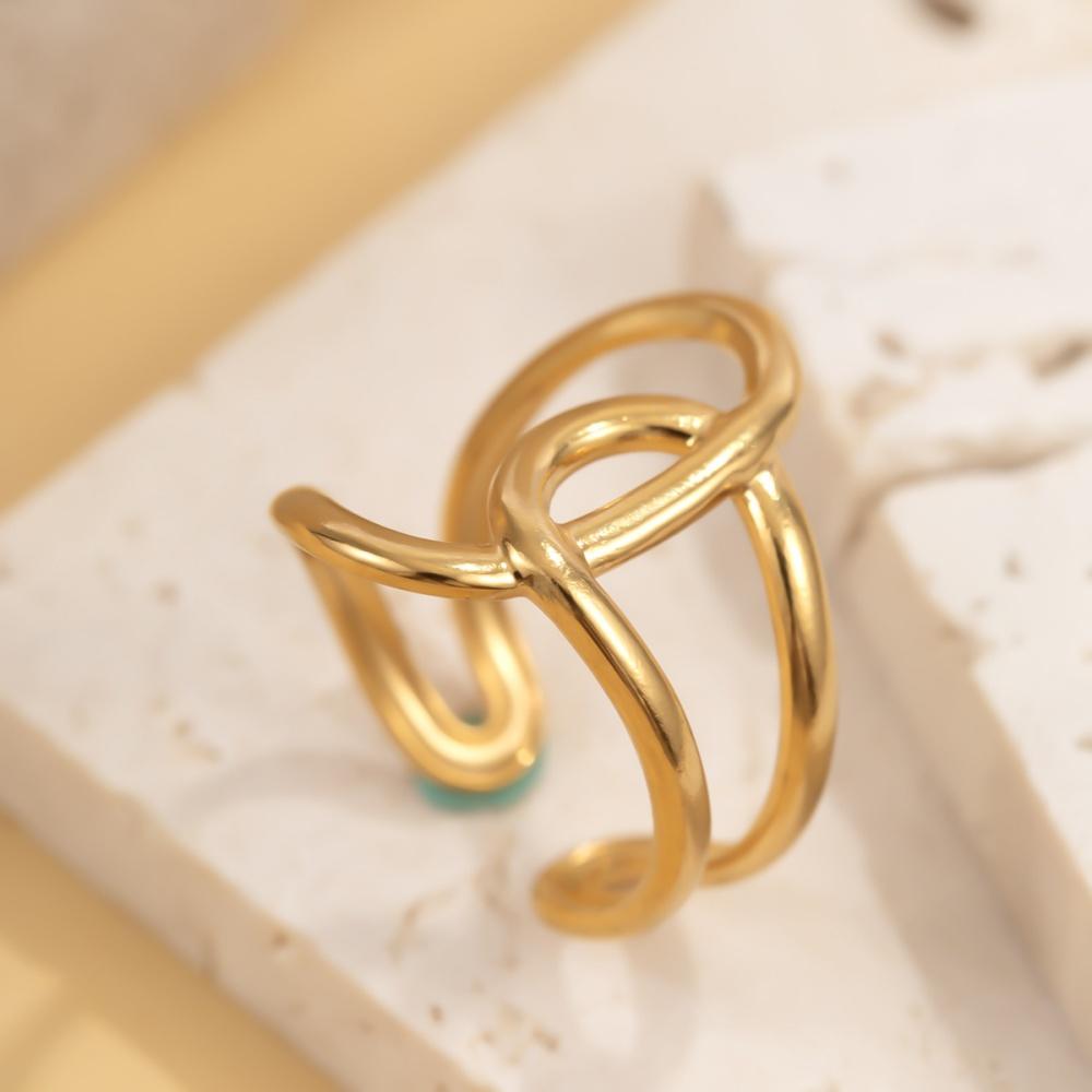 18K Gold Plated Open Adjustable Titanium Steel Ring For Women Fashion Minimalist Irregular Ring Daily Wear Jewelry Accessories