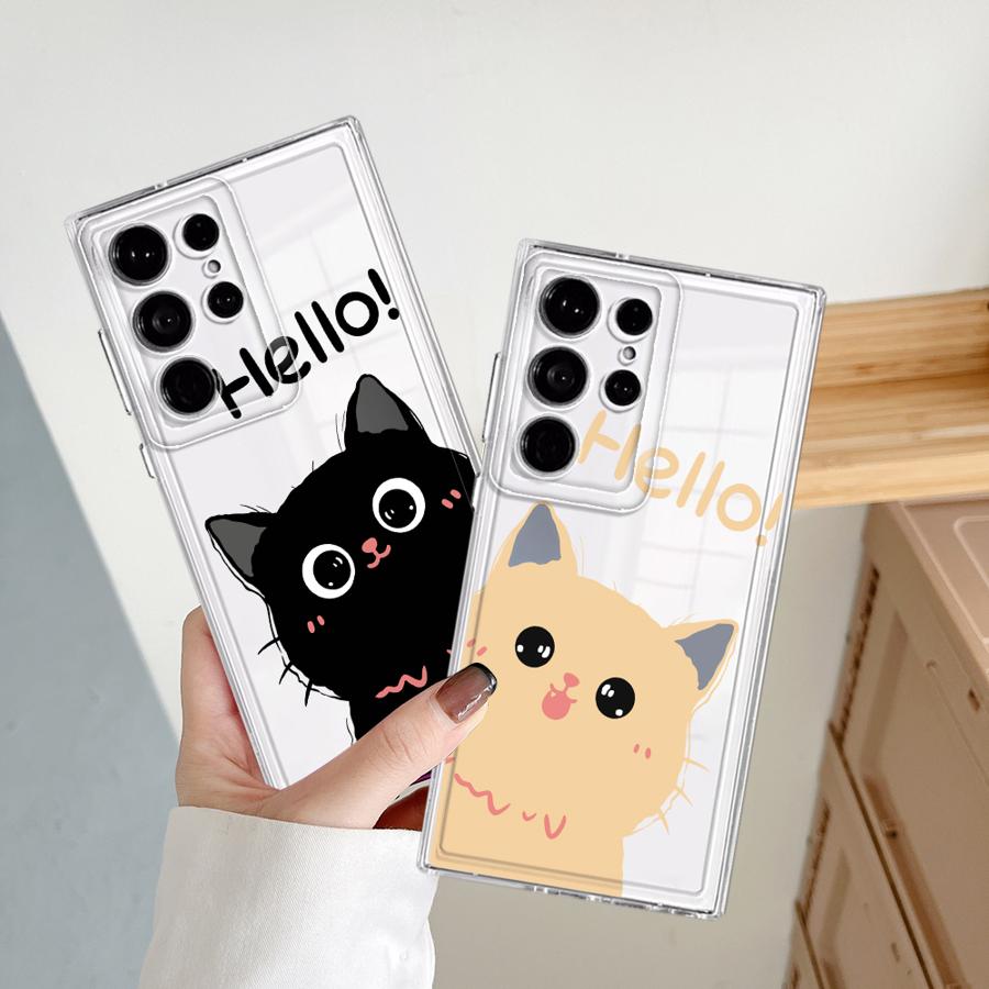 Funny Little Black Cat Phone Case for Galaxy S20 S21 S22 S23 S24 Plus S21 S22 S23 S24 Ultra S20 S21 S23 FE Note 20 Ultra 10Plus