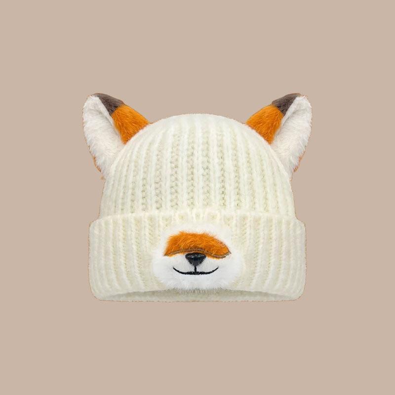 Cappello in Maglia Arancione a Volpe con Orecchie da Cartone Animato per Calore Invernale e Stile Casual