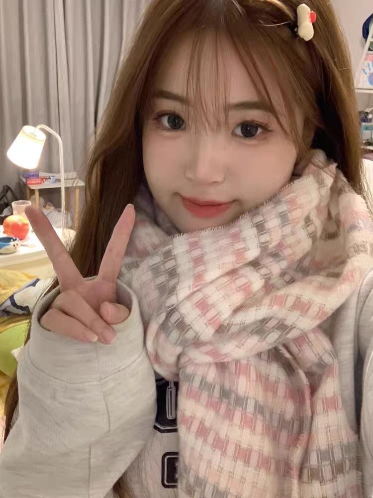Japanese Soft Girl Autumn and Winter Small Fresh Literary Plaid Scarf Female Student Warm Versatile Couple Gift Korean Version Scarf