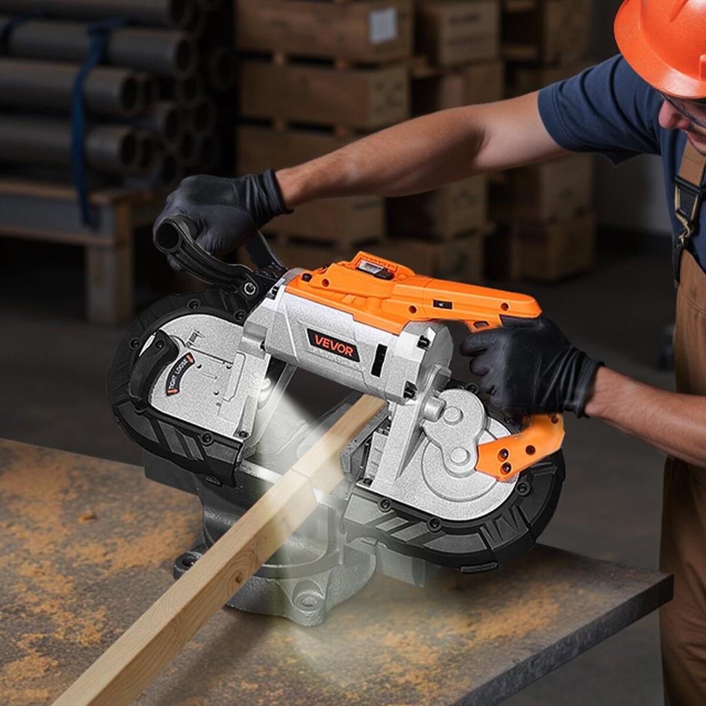 20V Portable Cordless Band Saw 5 In Cutting Depth 0-120 M/min Variable Speed Brushless Motor, With Led Light, For Cutting Steel, Aluminum, Cables,