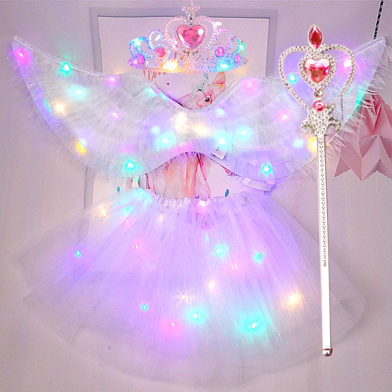 Children's Glowing Angel Wings with Colorful Neon Lights for Mid-Autumn and Halloween Festival Performances
