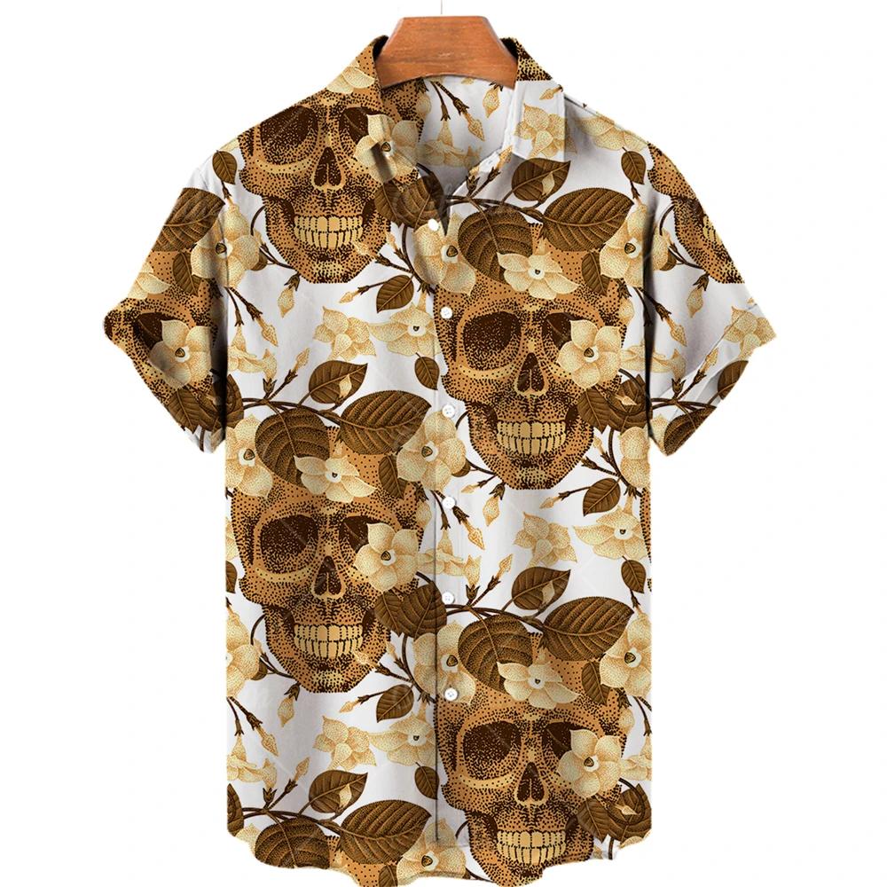 Hawaiian Beach Shirt Fashion Design Men's 3D Skull Print Shirt Retro Casual Street Clothing Men's Summer Unisex Short