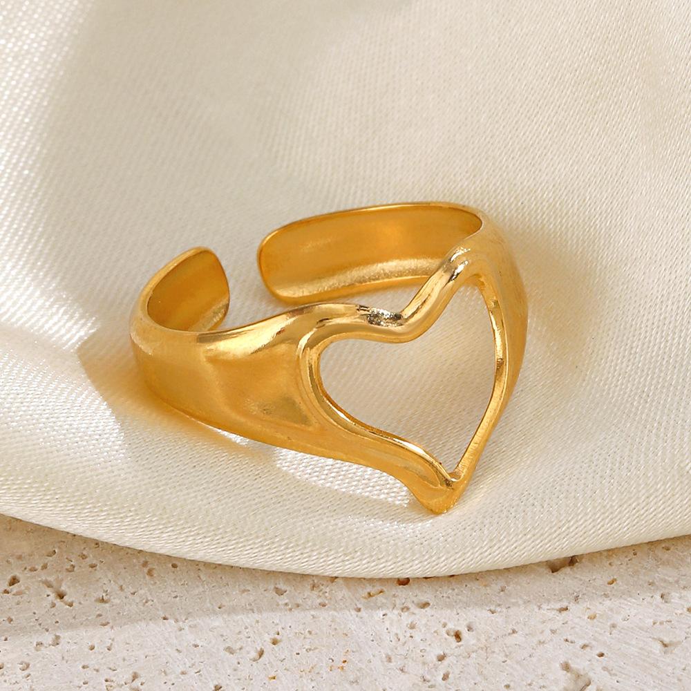 LATS Stainless Steel Lava Irregular Hollow Ring for Women Metal Texture Waterproof Daily Simple Stylish Golden Rings Jewelry