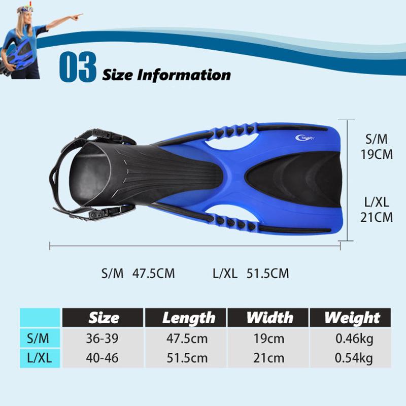Adjustable Snorkeling Diving Swimming Fins Size 36-46 Professional Swim Flippers Outdoor Sports Snorkeling Equipment Suitable