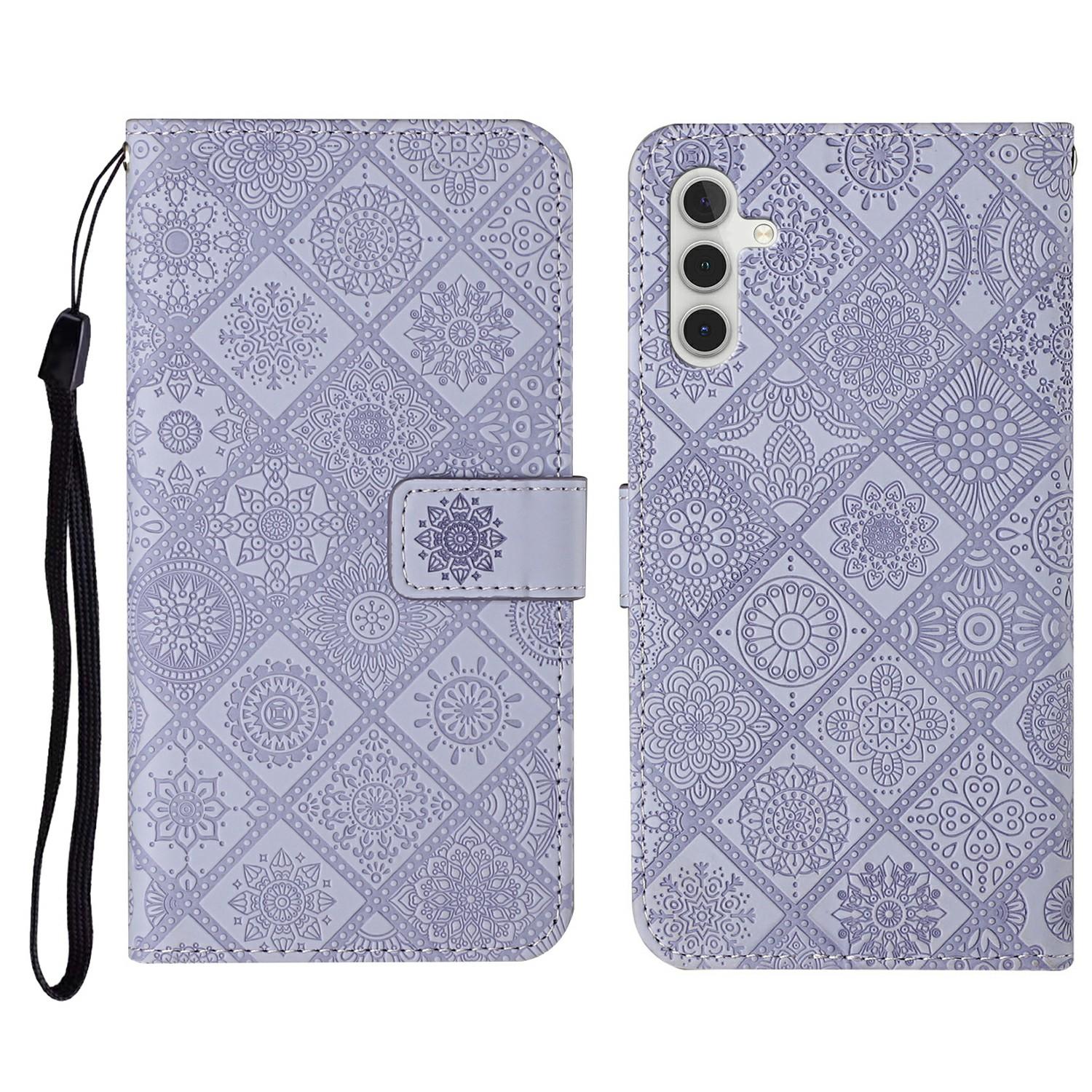 

For Samsung Galaxy A26 5G/A16 5G/A16 4G Leather Case Ethnic Style Phone Wallet Cover with Strap Purple