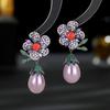 French Retro Niche Elegant Temperament Earrings With Water Droplet Shape Simulation Pearl Zircon Flower Earrings