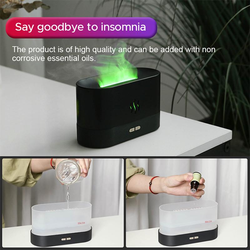 Flame Aroma Diffuser Plant Organic Essential Oil Set Flame Air Humidifier 180ml With 9-12 Hours Aromatherapy