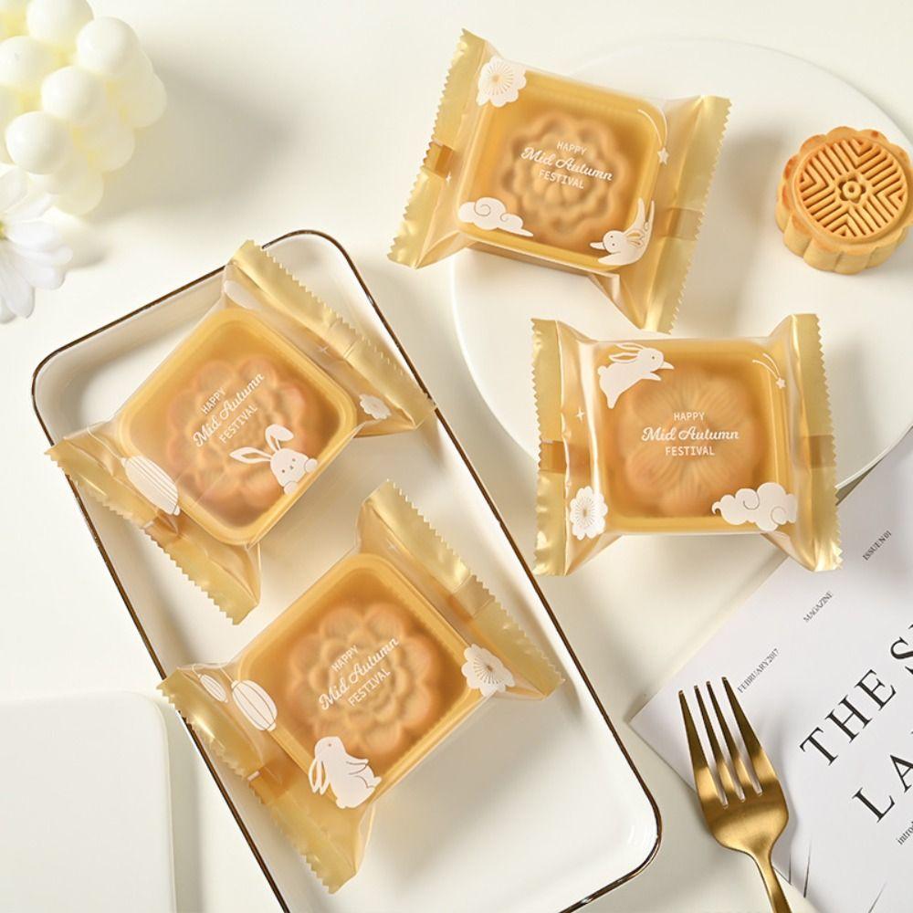 100pcs Plastic Mooncake Packaging Bag Frosted Handmade Biscuit Packaging Bag Food Bag   DIY